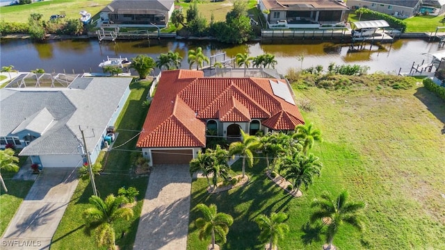 bird's eye view featuring a water view