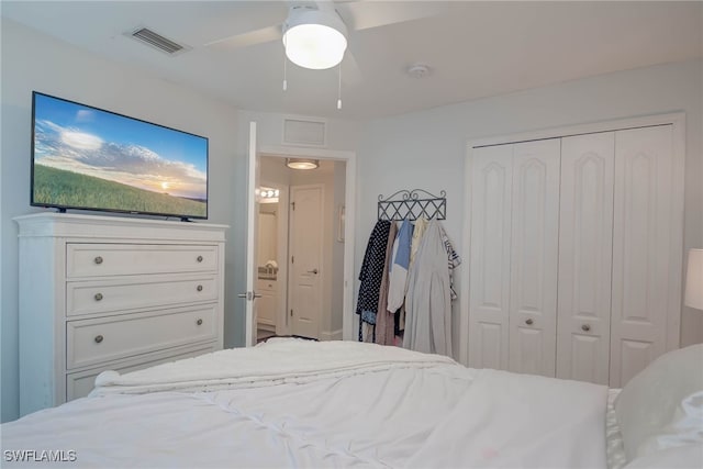 bedroom with a closet and ceiling fan