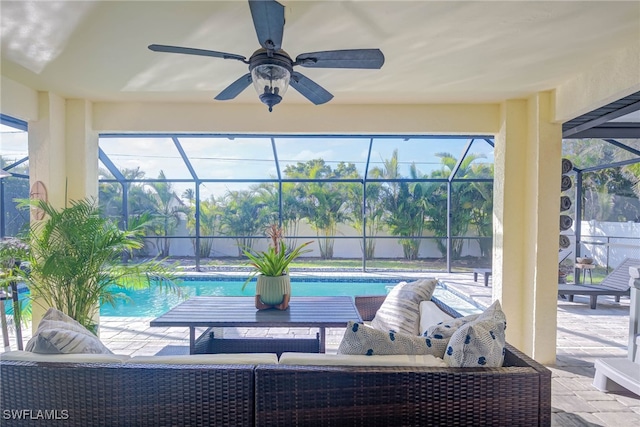 view of pool with ceiling fan