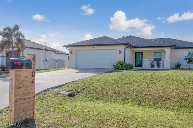 view of front facade with a front lawn and a garage