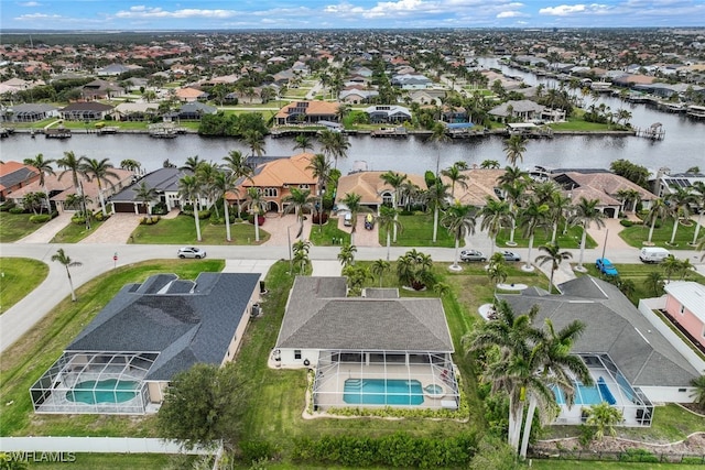 aerial view featuring a water view