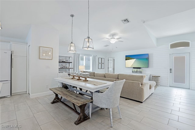 dining area featuring ceiling fan