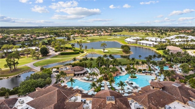 aerial view with a water view