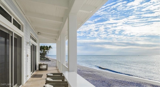 view of water feature featuring a view of the beach