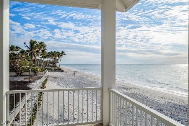 view of water feature featuring a beach view