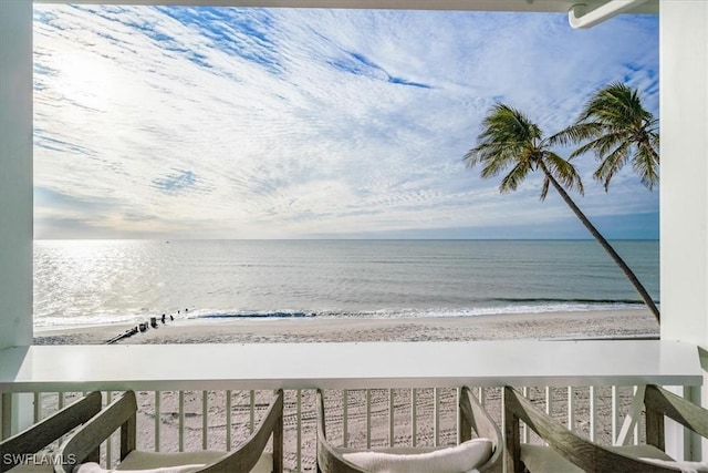 view of water feature with a view of the beach