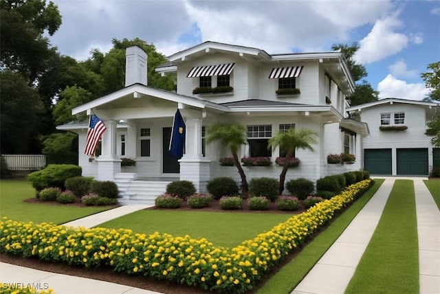 1249 Osceola Dr, Fort Myers, FL 33901 - view of front facade featuring a garage, concrete driveway, a front lawn, and a porch