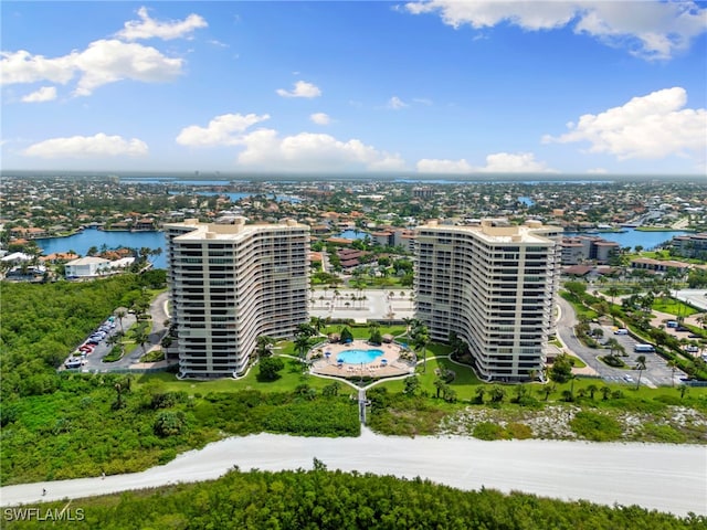 aerial view featuring a water view