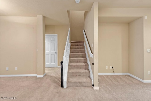 stairs featuring carpet floors