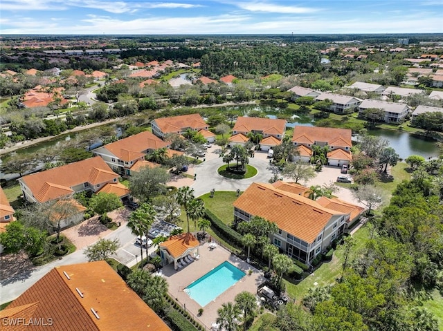 birds eye view of property with a residential view