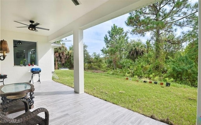 view of patio featuring ceiling fan and area for grilling