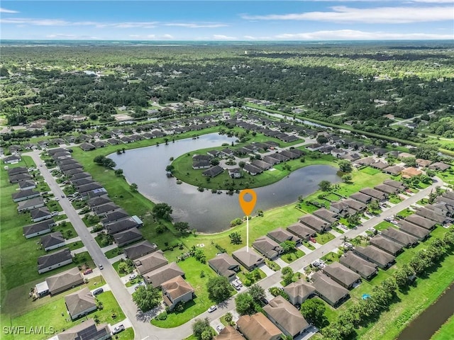 aerial view with a water view