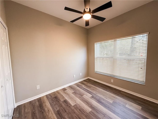 unfurnished room with ceiling fan and light hardwood / wood-style floors