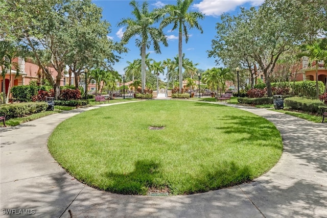 view of property's community with a lawn