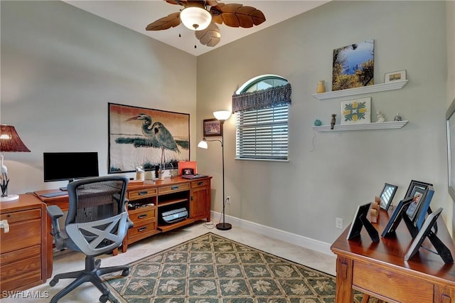 home office featuring ceiling fan