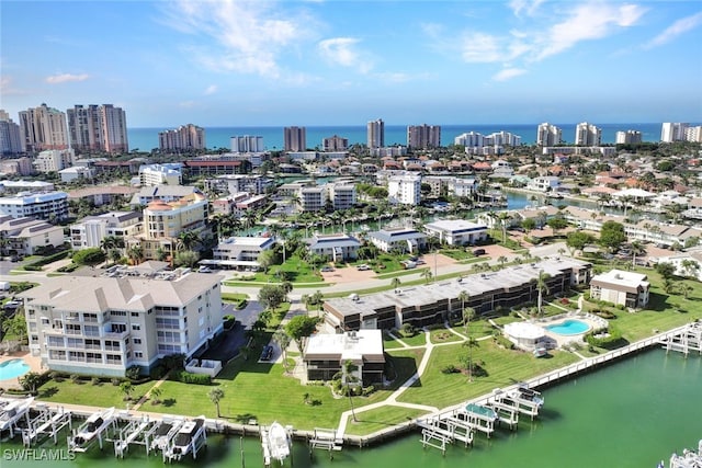 aerial view with a water view