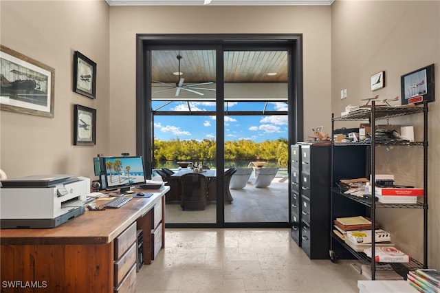 home office with ceiling fan