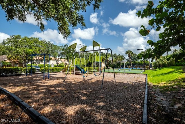 view of play area featuring a yard