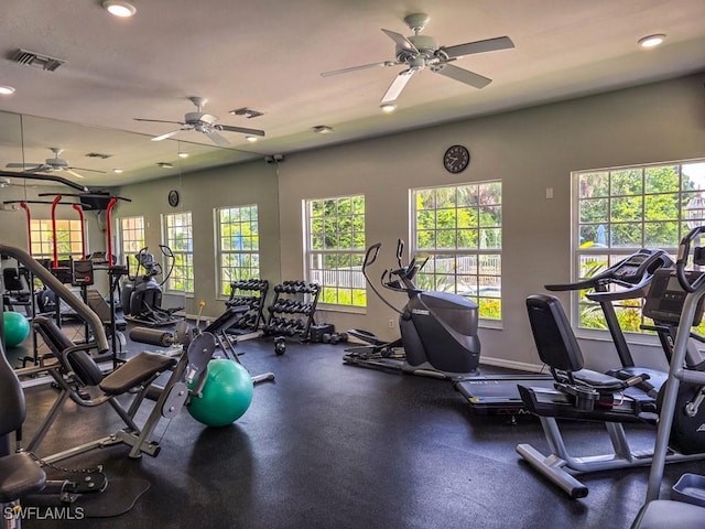 gym with ceiling fan