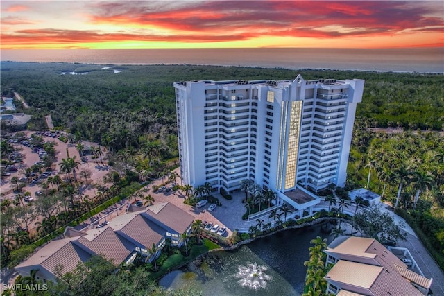 view of aerial view at dusk