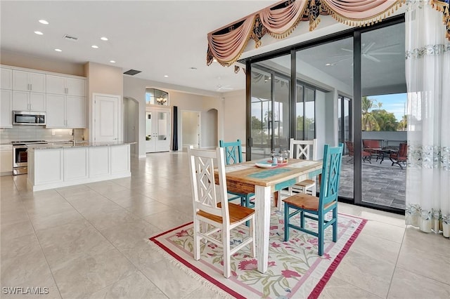 view of tiled dining space