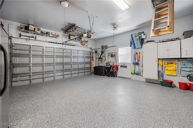 garage with a garage door opener