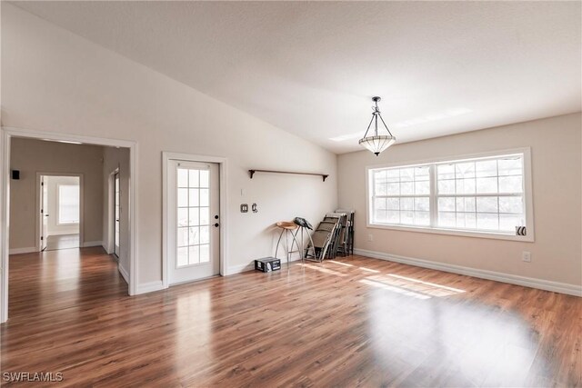 interior space featuring wood-type flooring and lofted ceiling