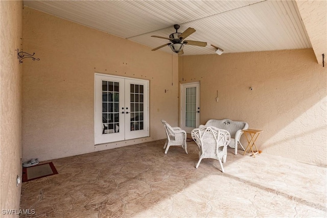 view of patio / terrace with ceiling fan and french doors