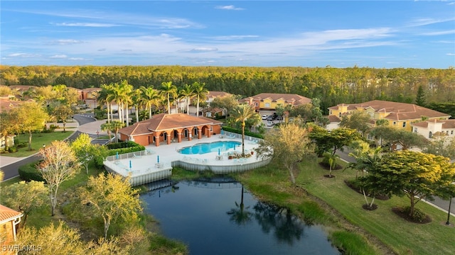 aerial view with a water view