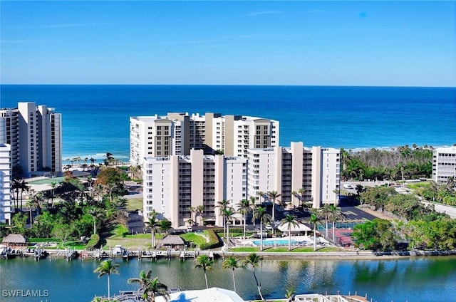 drone / aerial view featuring a water view