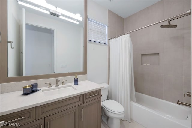 full bathroom with vanity, toilet, and shower / bath combo