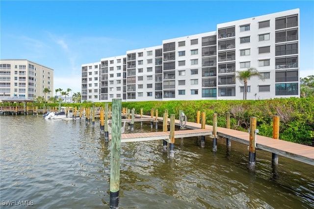 dock area with a water view