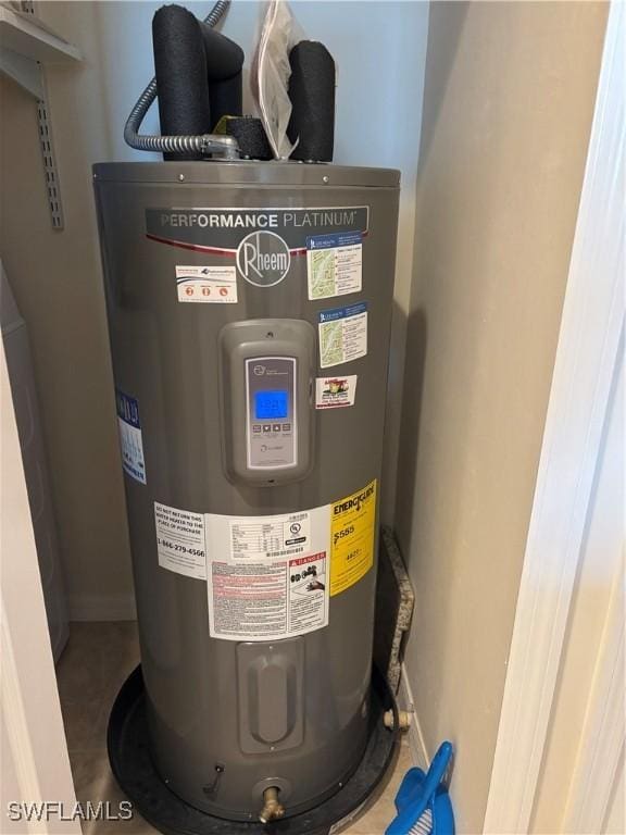 utility room featuring electric water heater