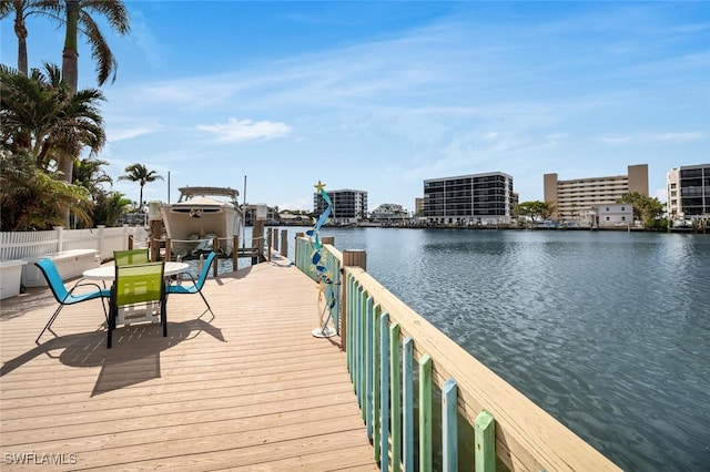 view of dock featuring a water view