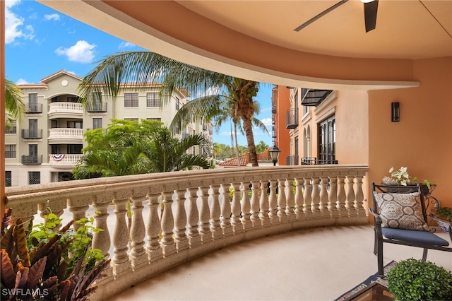 balcony with ceiling fan