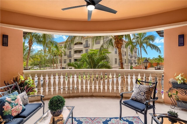 balcony with ceiling fan