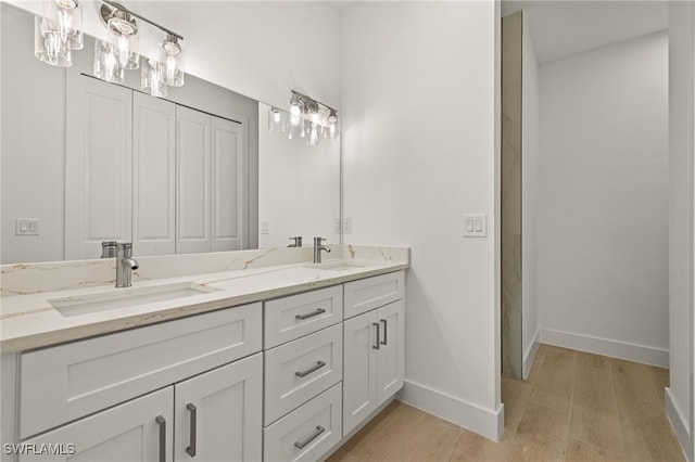 bathroom with hardwood / wood-style flooring and vanity