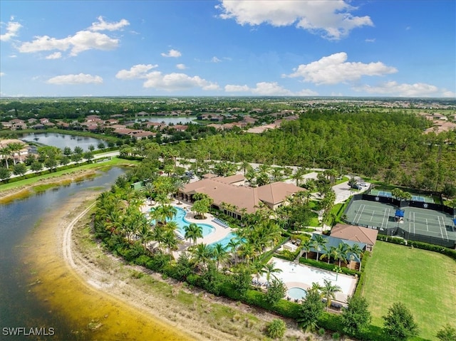 bird's eye view featuring a water view