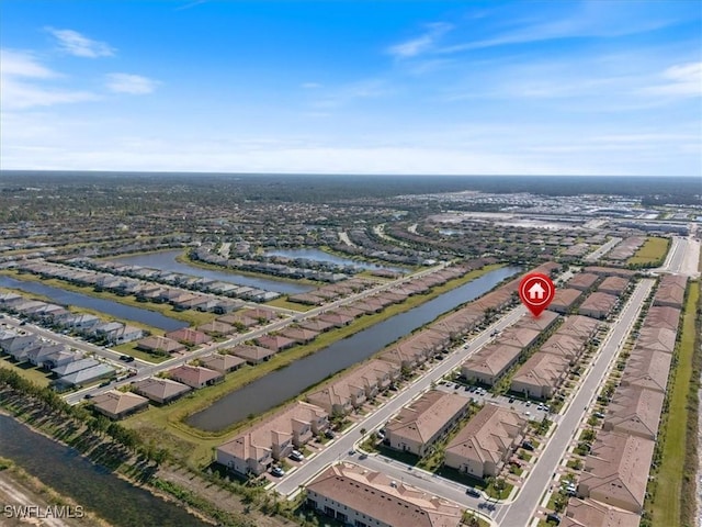 aerial view with a water view