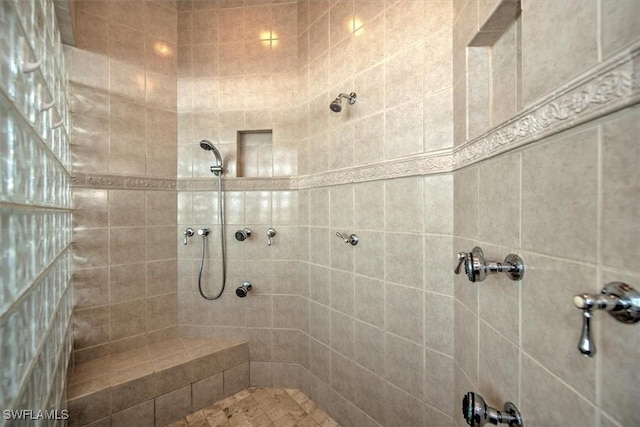 bathroom with a tile shower