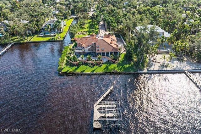 aerial view with a water view