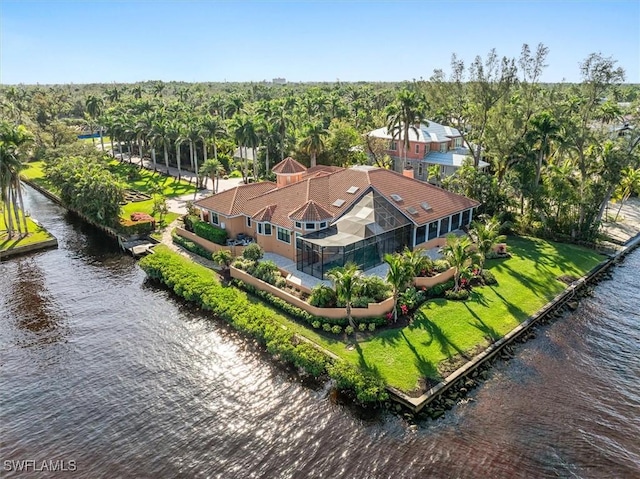 aerial view featuring a water view