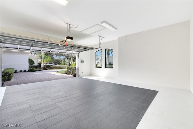 garage with a garage door opener