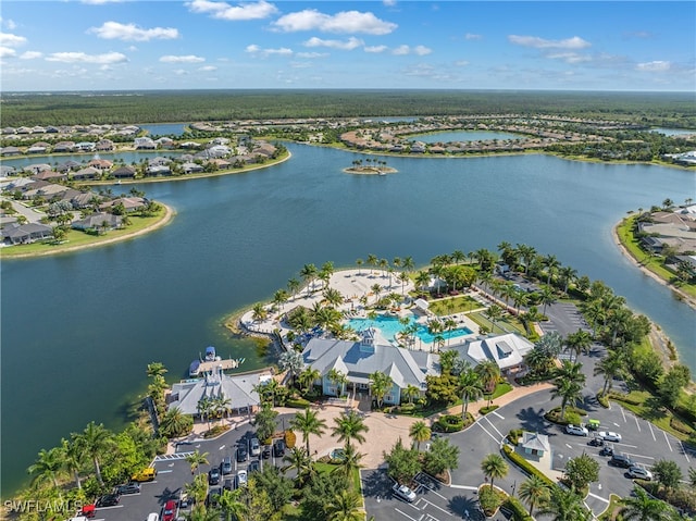 bird's eye view featuring a water view