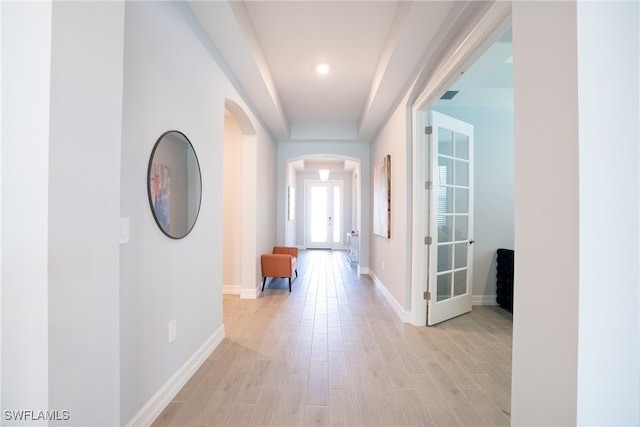 hallway featuring light wood-type flooring