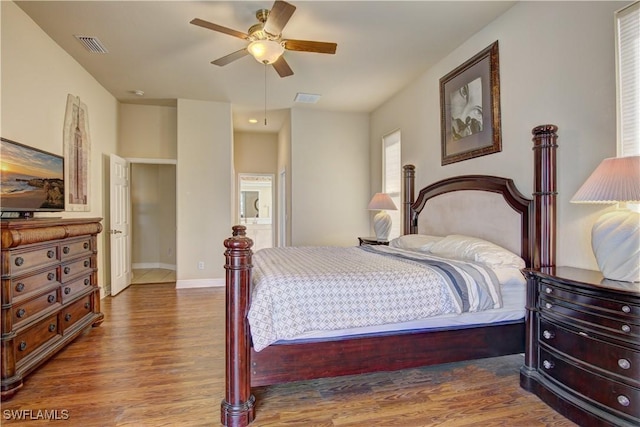 bedroom featuring hardwood / wood-style flooring and ceiling fan