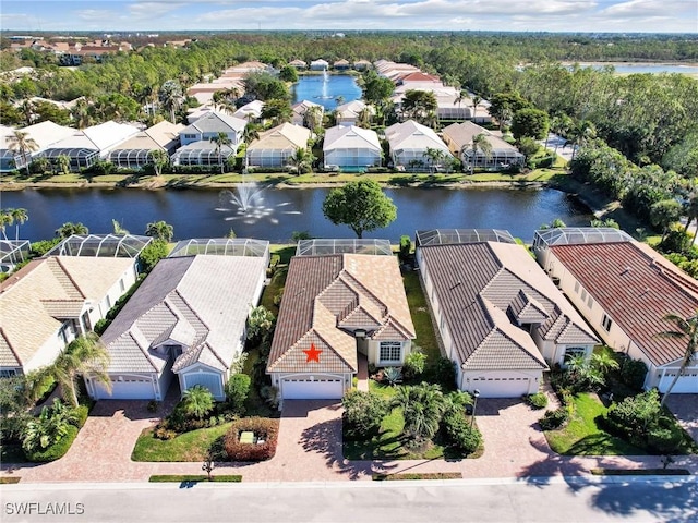 aerial view with a water view