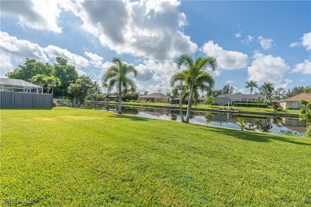 view of yard with a water view