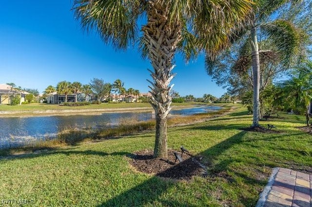 view of yard with a water view