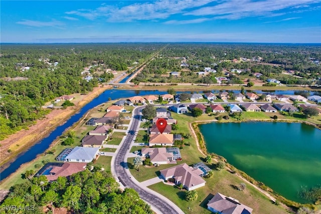 aerial view featuring a water view